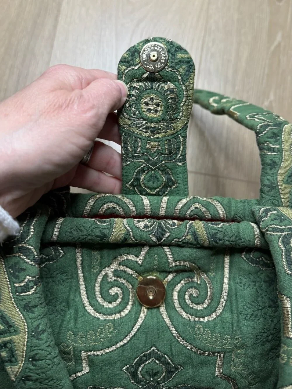 Victoria Horner Charlottesville Green & Gold Jacquard Fabric Doctor’s Bag EUC